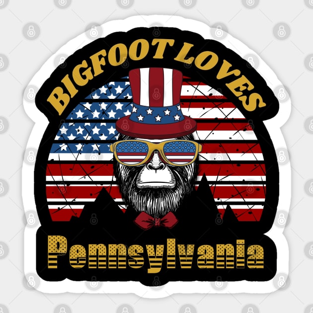 Bigfoot loves America and Pennsylvania Sticker by Scovel Design Shop